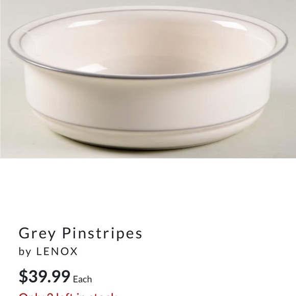 Lenox Chinastone Soup/Cereal Bowl 5 pc. Excellent Condition 6.25” Grey Pinstripe - Picture 2 of 4